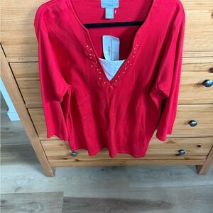 Elegant Red V-Neck Blouse